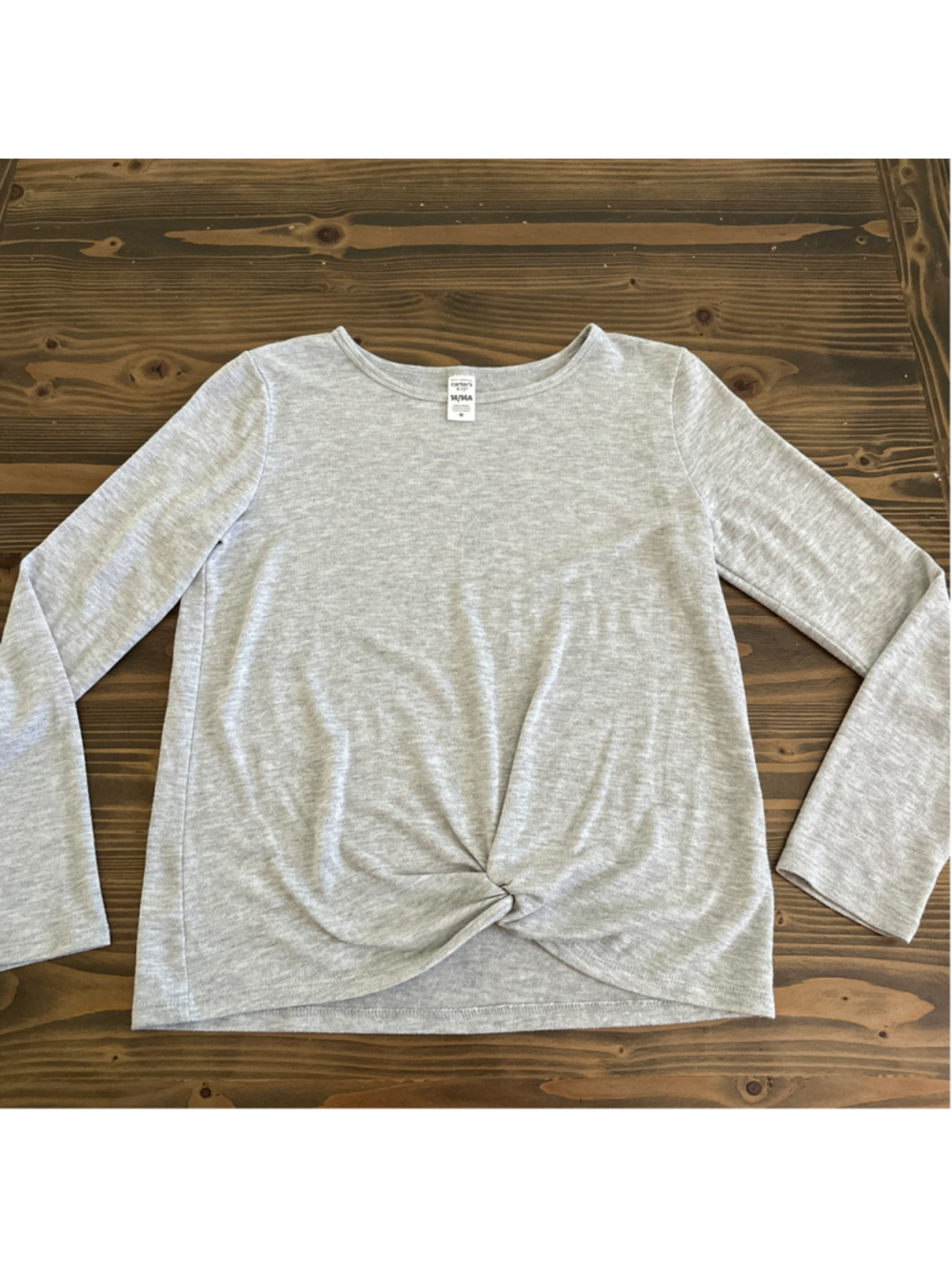 Carter's Girls Twist Front Long Sleeve Shirt Size 14 Gray Ribbed Stretch